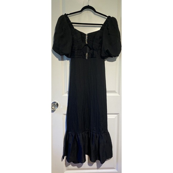 SANDRO Paris Rhinestone Embellished Long Black Dress EU 36 (US 2/4) NWT $580 - Picture 4 of 13